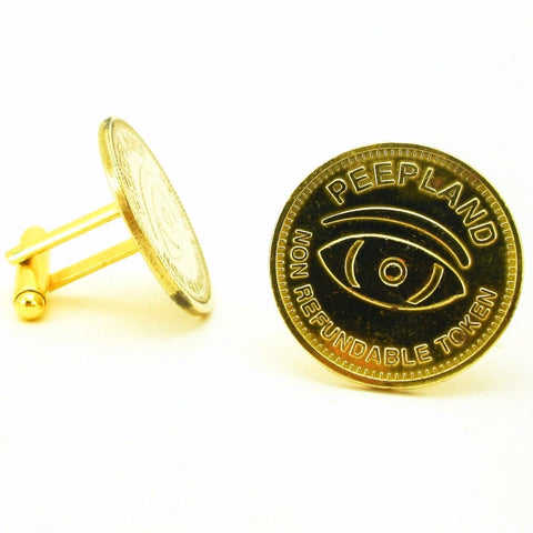 1 Pair Vintage NYC Peepshow Cufflinks Gold Tone Metal Mens Cufflink Set Made of Peep Show Tokens from PEEPLAND Times Square, New York City