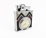 1930s Art Deco Vintage Windsor Time Lite Enameled Lighter with Pocket Watch