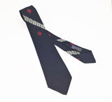 1930s Art Deco Abstract Geometric Necktie Woven Men's Vintage Navy Blue Tie by Croydon Cravats E-L-A-S-T-O Exclusively Rothschild's