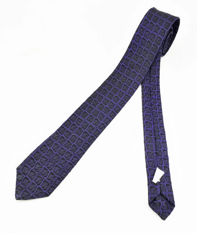 1980s Vintage Purple & Black Skinny Necktie Super Narrow Shiny Men's Vintage Tie with woven designs