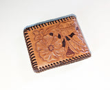 1970s-80s Men's Wallet Vintage Tooled Leather Wallet Hand Tooled Western Cowboy Style Wallet / Billfold with floral design