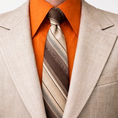 1970s Oscar de la Renta Tie Men's Disco Era Vintage Brown and Tan Woven Polyester Necktie