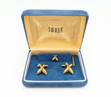 1960s SWANK Bowling Pin Cufflinks & Tie Pin Set Mid Century Vintage Gold Tone Metal Cuff links and Tie Tack by SWANK in Blue Velvet Box