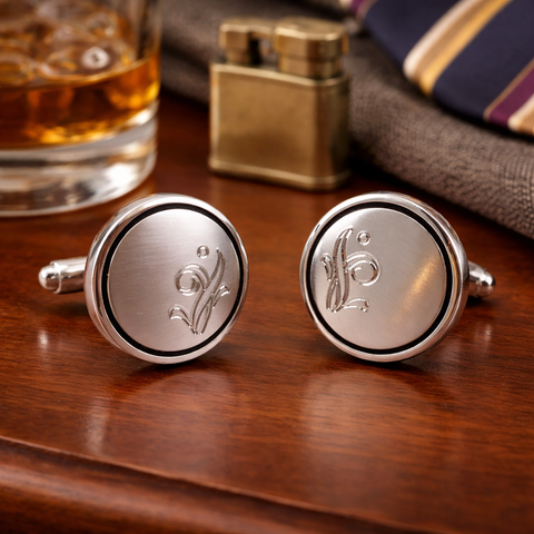 1960s ANSON Floral Cufflink Set Silver Tone Metal Etched Mad Men Mid Century Men's Vintage Cufflinks by Anson