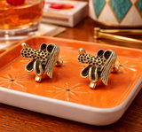 1960s Gold Poodle Cufflinks Men's Vintage Gold Tone Metal Cufflink Set with Goofy Cartoon Dog Heads