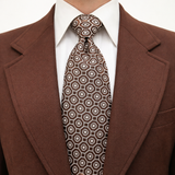 1970s Wide Brown Polyester Tie Men's Disco Era Vintage Necktie with Woven Silver Dot Designs