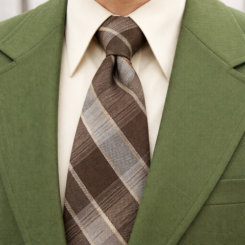 1970s Plaid Wool Tie Men's Vintage Brown & Gray Wool Blend Necktie by Wembley