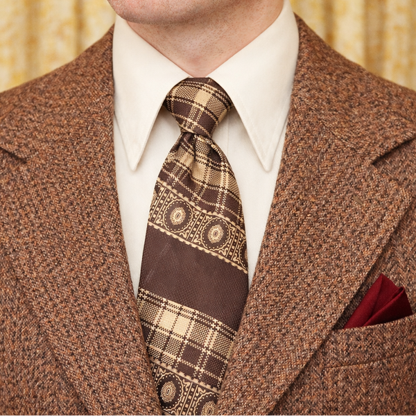 1970s WIDE Plaid Tie Men's Vintage Brown & Tan 100% Polyester Disco Era JCPenney Towncraft Necktie