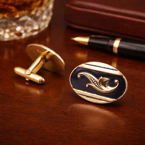 1960s SWANK Cufflinks Set Mad Men Era Men's Vintage Large Oval Gold Tone Metal Cuff Links by SWANK