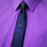 1980s Blue & Black Skinny Tie Narrow Shiny Woven Blue Men's Vintage 80s Necktie with abstract designs by RICK BENNETT