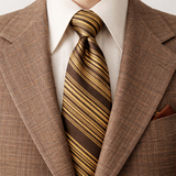 1960s Mod Striped Tie Men's Vintage Mad Men Era Brown & Gold Striped Acetate and Rayon Necktie