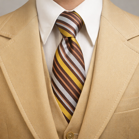 1970s Wide Tie Disco Era Gold, Silver, Copper & Brown Striped Men's Vintage 100% Dacron Polyester Necktie