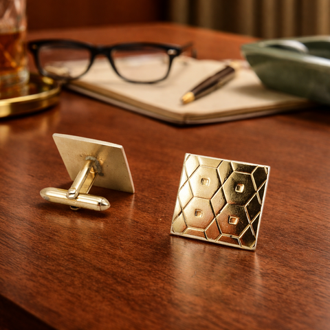 1950s-60s SWANK Cufflinks Large Mid Century Modern Mad Men Era Modernist Square Gold Tone Metal Men's Vintage Cufflink Set by SWANK