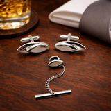 1960s SWANK Modernist Cufflinks & Tie Pin / Tie Tack Set Silver Tone Metal Men's Vintage Cufflink Set by SWANK