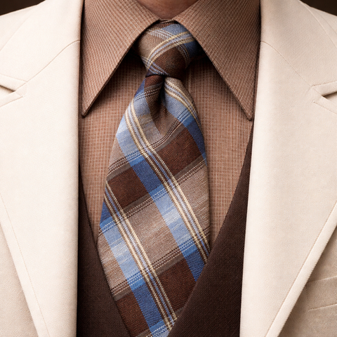 1970s Plaid Wool Tie Men's Vintage Brown & Sky Blue Wool Blend Disco Era Necktie by McAllister Deluxe