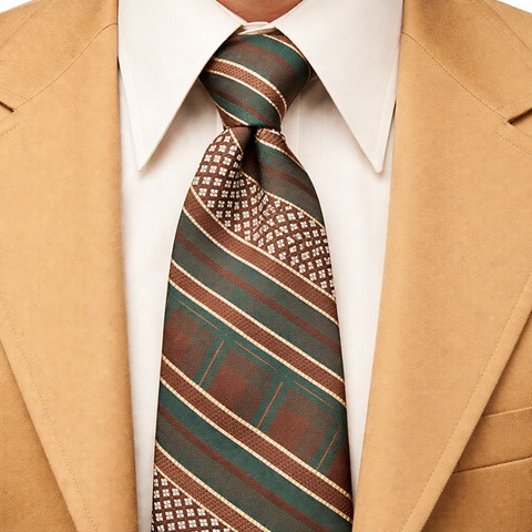1970s WIDE Disco Era Tie Men's Vintage Brown & Green Polyester Disco Era JCPenney Necktie