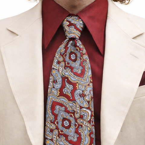 1970s WIDE Paisley Necktie Men's Vintage Disco Era Burgundy & Gray 100% Imported Polyester Tie by Saddle Club