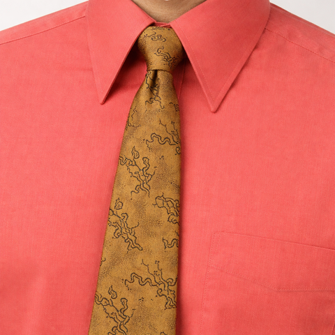 1980s Men's Abstract Skinny Tie Vintage Narrow Gold & Black Woven 80s necktie by POLICY with Retro Deco Abstract Designs