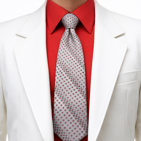 1970s ESQUIRE Tie Men's Vintage Disco Era Silver, Red, Black & White Striped Polyester Necktie by Esquire Cravats