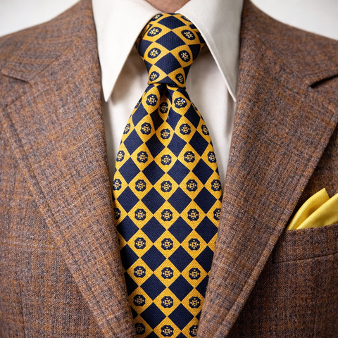 1970s Disco Era Super Wide Men's Vintage Necktie with Navy Blue and Gold Designs by Liebert