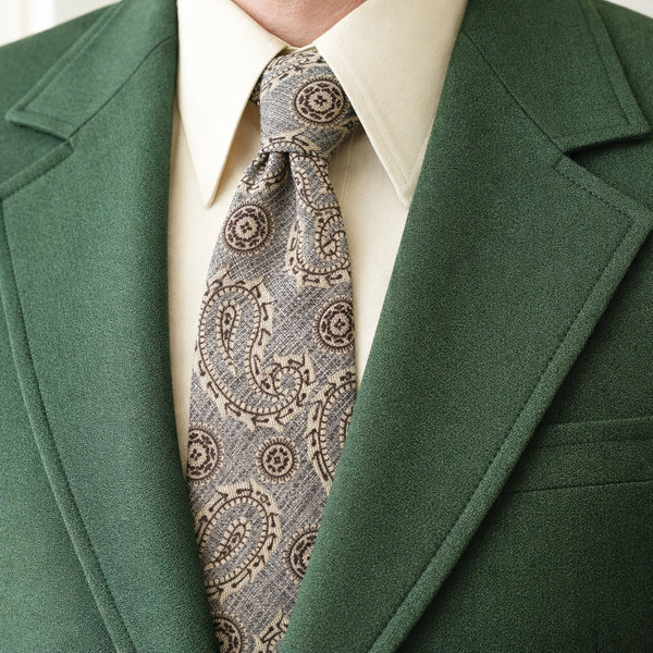 1970s Wide Paisley Tie Men's Vintage Disco Era Necktie with Woven Brown & Beige Paisley Designs by Montgomery Ward