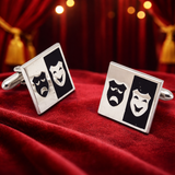 1960s Theatre Mask Cufflinks Mad Men Era Silver Tone Metal Cufflink Set with Comedy and Tragedy Masks by SWANK