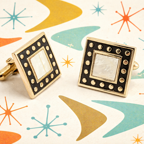 1960s SWANK Mother-of-Pearl Cufflinks Men's Mid Century Modern Vintage Gold Tone Cufflink Set by SWANK