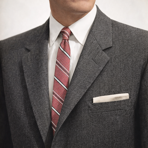 1950s Superba Tie Mad Men Era Mid Century Modern Skinny Red, Gray & White 100% Dacron Men's Vintage Necktie with diagonal stripes by SUPERBA