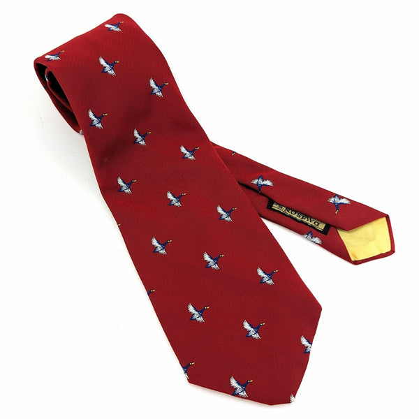 1970s Super Wide Duck Tie Men's Vintage Red Disco Era Necktie with Blue and White Flying Mallard Ducks Designs