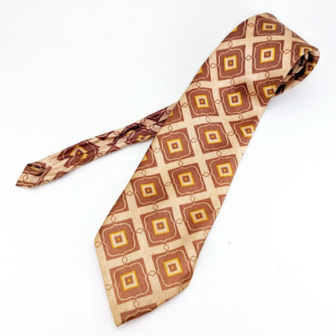 1940s Wide Necktie with Printed Foulard Square Designs Swing Era Super Wide Men's Vintage 100% Acetate Art Deco Necktie