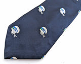 1970s Seattle Seahawks Football Tie Men's Vintage Navy Blue Textured Polyester Wide Necktie with woven Seahawks Football Helmet Designs