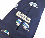 1970s Seattle Seahawks Football Tie Men's Vintage Navy Blue Textured Polyester Wide Necktie with woven Seahawks Football Helmet Designs