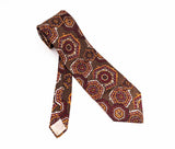 1970s Wide Brown Tie Men's Vintage Disco Era Polyester Necktie with Printed Foulard Designs