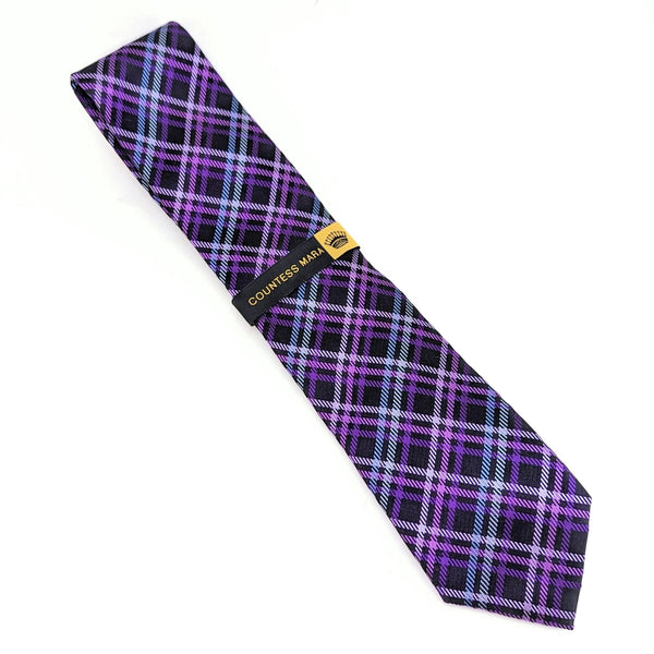 1990s Unworn COUNTESS MARA Tie Wide Men's Vintage Purple & Blue 100% SILK Necktie New with Tags