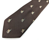 1970s Men's Polo Player Tie Vintage Men's Disco Era Brown Silk & Polyester necktie with woven Polo Players on Horses Designs by Briar