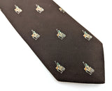 1970s Men's Polo Player Tie Vintage Men's Disco Era Brown Silk & Polyester necktie with woven Polo Players on Horses Designs by Briar