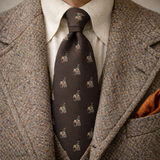 1970s Men's Polo Player Tie Vintage Men's Disco Era Brown Silk & Polyester necktie with woven Polo Players on Horses Designs by Briar