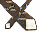 1970s Wide Floral Tie Men's Vintage Brown Disco Era Polyester Necktie with Woven Blue & Orange Flower Designs Philippe Creations