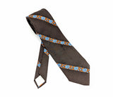 1970s Wide Floral Tie Men's Vintage Brown Disco Era Polyester Necktie with Woven Blue & Orange Flower Designs Philippe Creations