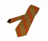 1970s Disco Era Wide Men's Necktie Vintage Orange, Gold & Brown Dacron Polyester Striped Tie by The Custom Tie