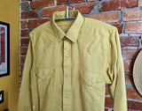1960s Mustard Yellow Plaid Western Shirt Vintage Cowboy Style Long Sleeve Shirt with Pearl Snaps - Size Men's XS / Boys 16 Large