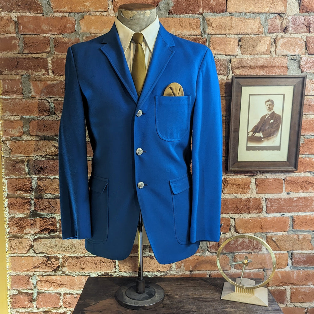 1950s King Louie Blue 3 Button Suit Jacket Vintage Mad Men Era MOD