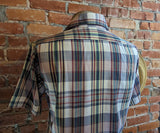 1970s Men's Vintage SEARS Sportswear Western Style Short Sleeve Cotton Blend Plaid Shirt by Sears - Size MEDIUM