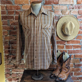 1970s Vintage Brown Plaid Western Shirt Men's Cowboy Style Long Sleeve Shirt by KINGSPORT - Size MEDIUM