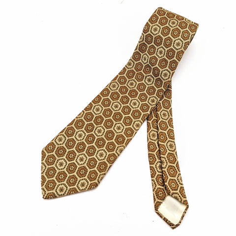 1960s-70s Mod Silk Blend Tie Mad Men Era Mid Century Modern Gold and Green Men's Vintage Silk & Polyester Necktie by American Macclesfield