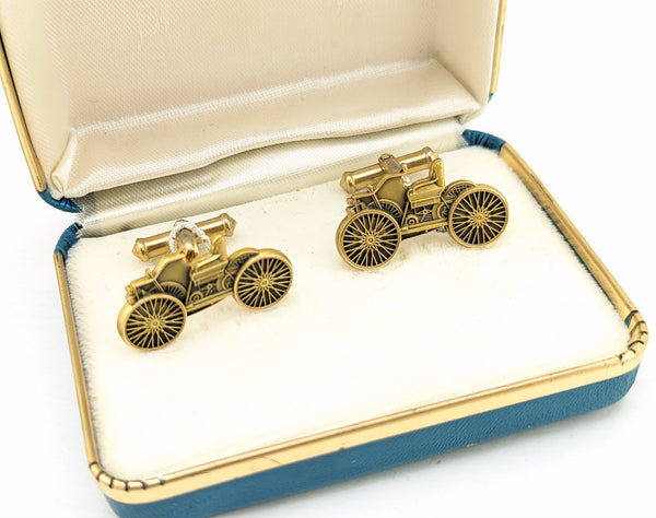 1960s 10 Karat Gold Filled Antique Car Cufflinks Men's Mid Century Modern Vintage Automobile Cufflinks by CTO in Original Presentation Case