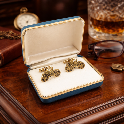 1960s 10 Karat Gold Filled Antique Car Cufflinks Men's Mid Century Modern Vintage Automobile Cufflinks by CTO in Original Presentation Case