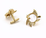 1960s Kissing Fish Cufflinks Mad Men Era Men's Vintage Gold Tone Metal Cuff Links Set with Rhinestones and Mother-of-Pearl Inserts