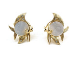 1960s Kissing Fish Cufflinks Mad Men Era Men's Vintage Gold Tone Metal Cuff Links Set with Rhinestones and Mother-of-Pearl Inserts