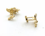 1960s Kissing Fish Cufflinks Mad Men Era Men's Vintage Gold Tone Metal Cuff Links Set with Rhinestones and Mother-of-Pearl Inserts